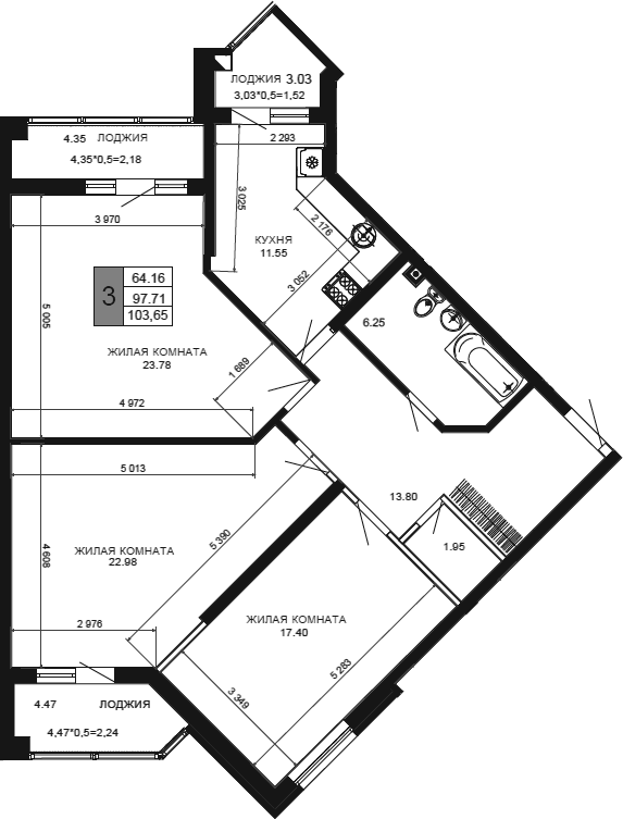 Продается 3-комн. квартира, 97.71 м²
