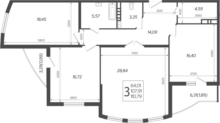 4+ комнаты, 107.91 м², 5/21 этаж, ЖК «Режиссер»