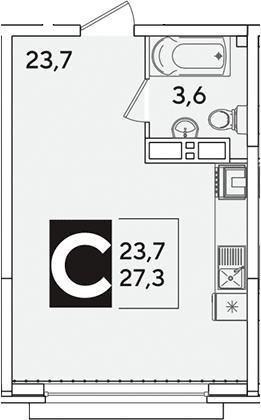 Студия, 27.3 м², 13/16 этаж, ЖК «Самолет»