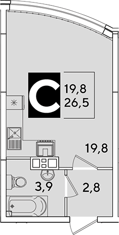 Студия, 26.5 м², 6/16 этаж, ЖК «Самолет»