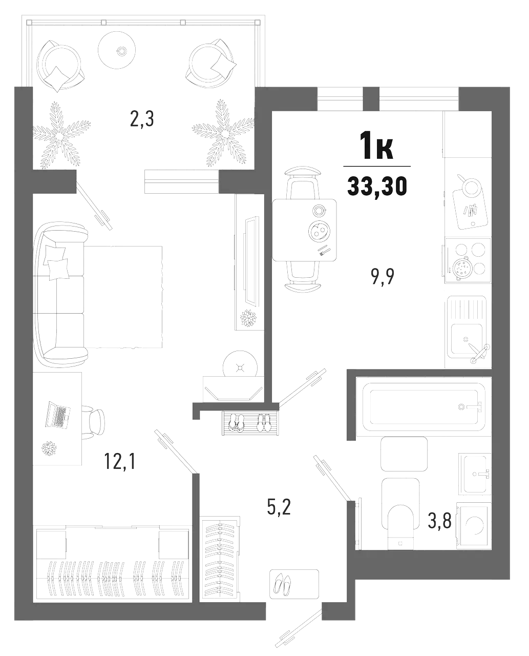1-комн., 31 м², 8/15 этаж, ЖК «Барса»