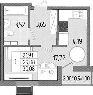 Студия, 29.08 м², 3/8 этаж, ЖК «Сады у моря»