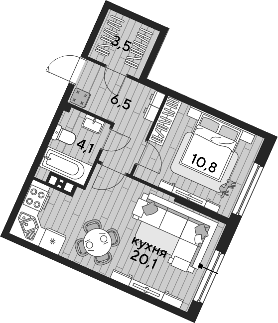 1-комн., 45 м², 3/19 этаж, ЖК «DОГМА ПАРК»