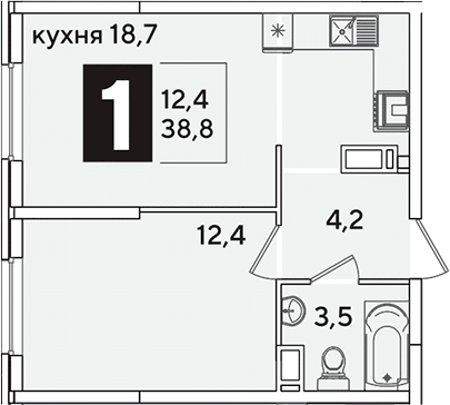 2-комн., 38.8 м², 13/16 этаж, ЖК «Самолет»