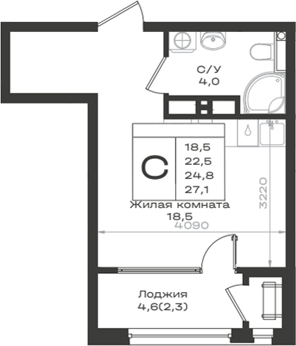 Студия, 22.5 м², 11/14 этаж, ЖК «Нагория»