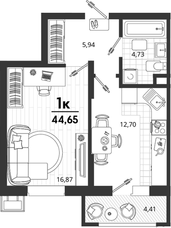 1-комн., 40.24 м², 2/18 этаж, ЖК «Родные Просторы»