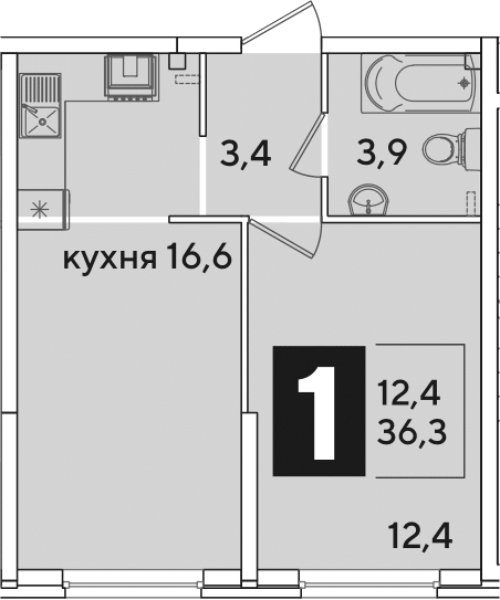 2-комн., 36.3 м², 1/16 этаж, ЖК «Самолет»