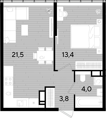 1-комн., 41.4 м², 16/16 этаж, ЖК «DОГМА ПАРК»