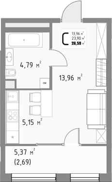 Студия, 23.9 м², 3/9 этаж, ЖК «Коллекция»