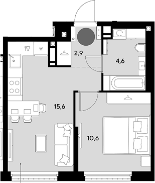 2-комн., 33.7 м², 17/18 этаж, ЖК «Грейд»