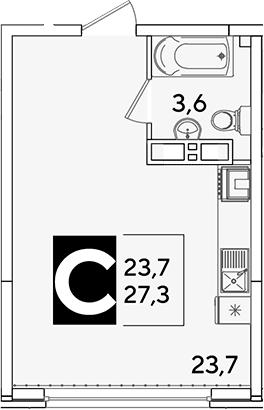 Студия, 27.3 м², 14/16 этаж, ЖК «Самолет»