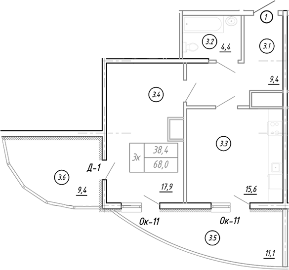 2-комн., 50.1 м², 12/17 этаж, ЖК «Резиденция Ясногорская»