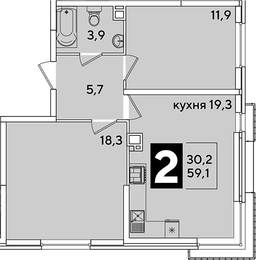3-комн., 59.1 м², 5/16 этаж, ЖК «Самолет»