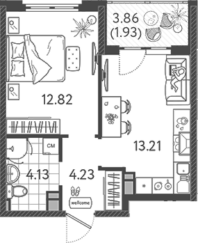 1-комн., 33.9 м², 2/9 этаж, ЖК «Друзья»
