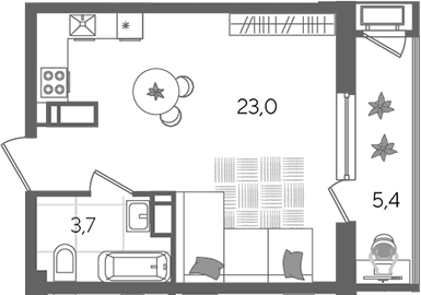 Студия, 26.7 м², 15/24 этаж, ЖК «Рекорд»
