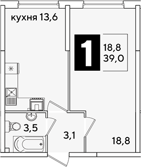 1-комн., 39 м², 2/16 этаж, ЖК «Самолет»