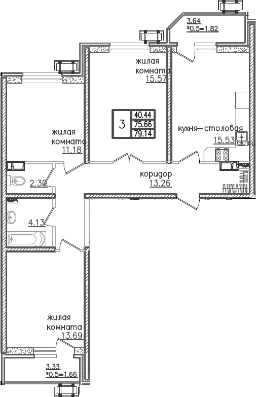 4+ комнаты, 75.66 м², 11/23 этаж, ЖК «Урал»