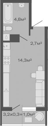 Студия, 21.8 м², 3/4 этаж, ЖК «Дзенпарк»