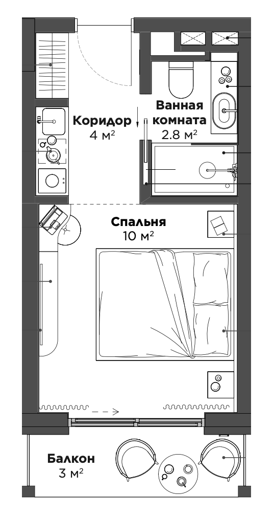 Студия, 18.16 м², 2/3 этаж, ЖК «Гостиничный комплекс Chalet Delux»