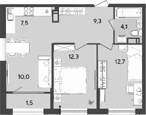 3-комн., 55.9 м², 17/18 этаж, ЖК «Порто-Ново»