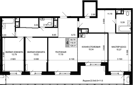4+ комнаты, 116.51 м², 16/16 этаж, ЖК «Сегодня»