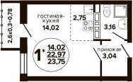 Студия, 22.97 м², 8/24 этаж, ЖК «Гулливер»