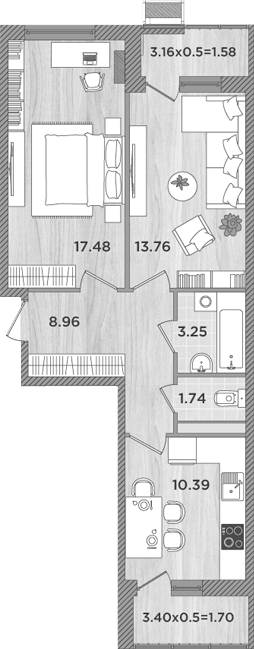 2-комн., 55.58 м², 5/8 этаж, ЖК «Сады у моря»