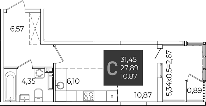 Студия, 27.89 м², 21/21 этаж, ЖК «Образцово»