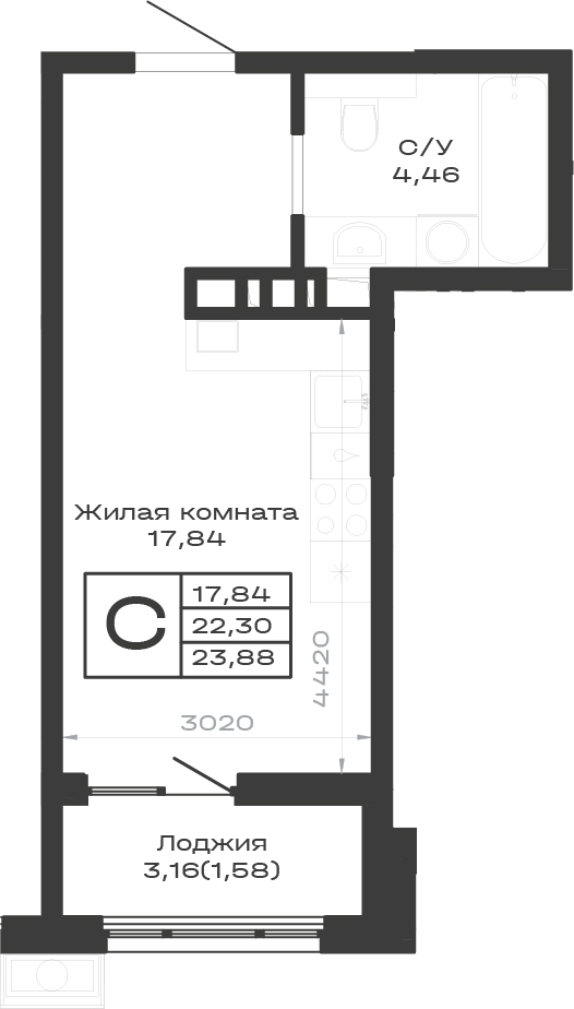 Продается 1-комн. квартира, 22.3 м²
