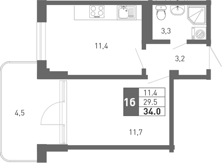 1-комн., 27.65 м², 2/3 этаж, ЖК «Монако»