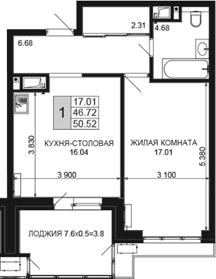 Продается 2-комн. квартира, 46.72 м²