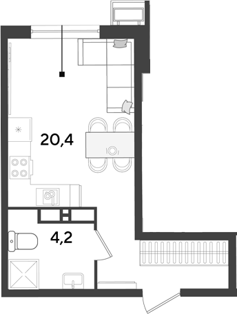 Студия, 24.6 м², 14/18 этаж, ЖК «Парк Победы»