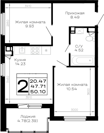 2-комн. Усадьба Гостагаевская