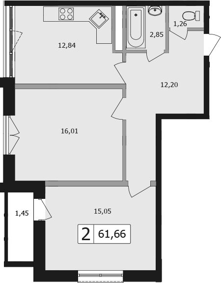 Продается 2-комн. квартира, 61.7 м²