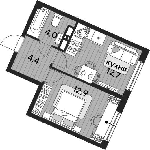 1-комн., 34 м², 17/19 этаж, ЖК «DОГМА ПАРК»