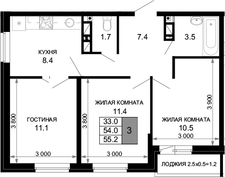 Продается 3-комн. квартира, 54 м²