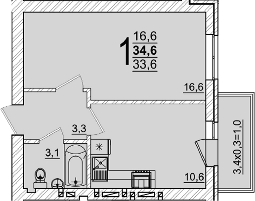 Продается 1-комн. квартира, 33.6 м²