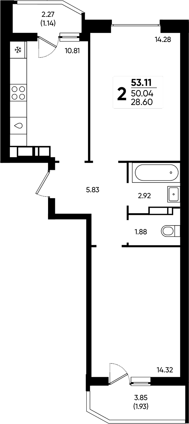 Продается 2-комн. квартира, 50.04 м²