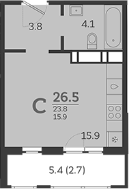 Студия, 23.8 м², 17/24 этаж, ЖК «Все Свои VIP»