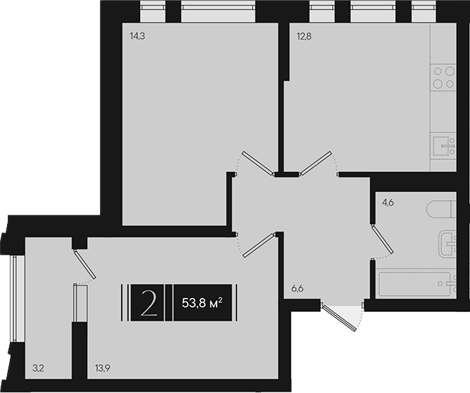 2-комн., 52.2 м², 4/18 этаж, ЖК «Эрмитаж»