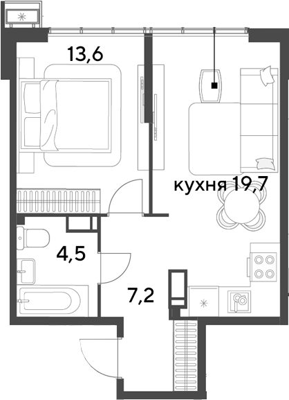 2-комн., 45 м², 18/18 этаж, ЖК «Парк Победы»