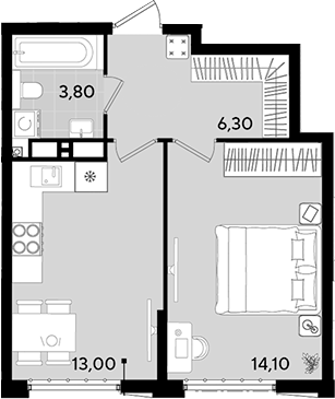 1-комн., 37.2 м², 10/18 этаж, ЖК «Порто-Ново»