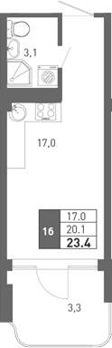 Студия, 19.15 м², 2/3 этаж, ЖК «Монако»
