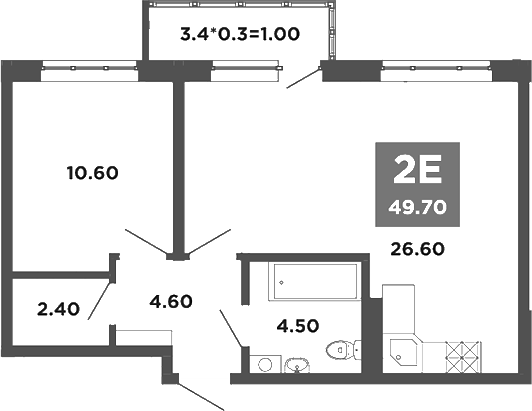 2-комн., 48.7 м², 17/20 этаж, ЖК «НЕО-квартал Красная площадь»