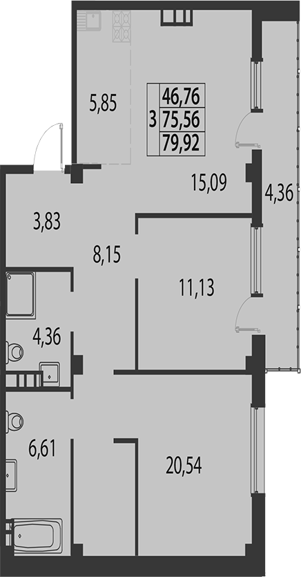 Продается 3-комн. квартира, 75.56 м²