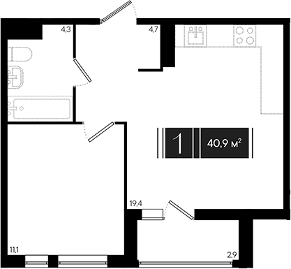 2-комн., 39.45 м², 3/18 этаж, ЖК «Эрмитаж»