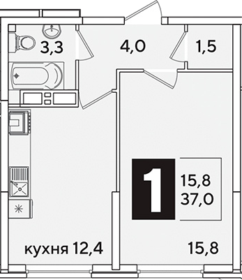 1-комн., 37 м², 13/16 этаж, ЖК «Самолет»