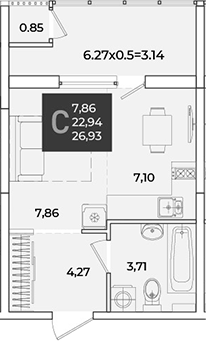 Студия, 23.79 м², 2/18 этаж, ЖК «Образцово»