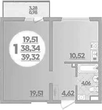 1-комн., 38.34 м², 1/9 этаж, ЖК «Предгорье Лаго-Наки»