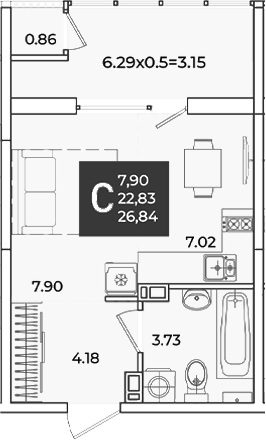 Студия, 22.83 м², 5/18 этаж, ЖК «Образцово»